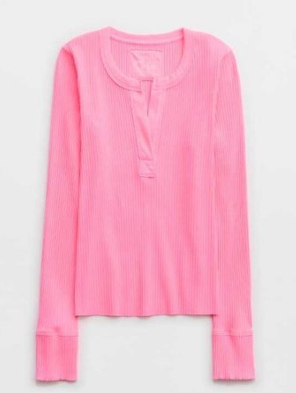 Aerie Fireside Long Sleeve Henley T-Shirt in Pink Burst, Size Large